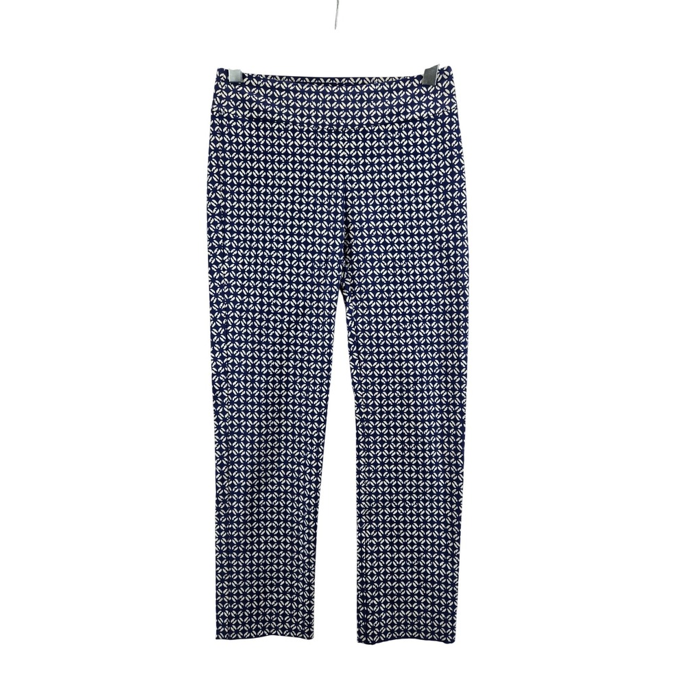 J.McLaughlin Lexi Navy White Geometric Print Straight Leg Stretch Pants Womens 2